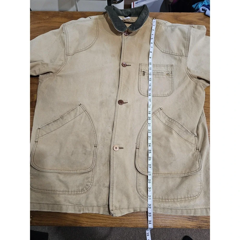 LL Bean Jacket Mens 2XL‎ Tan Canvas Barn Coat Corduroy Collar Workwear Utility
